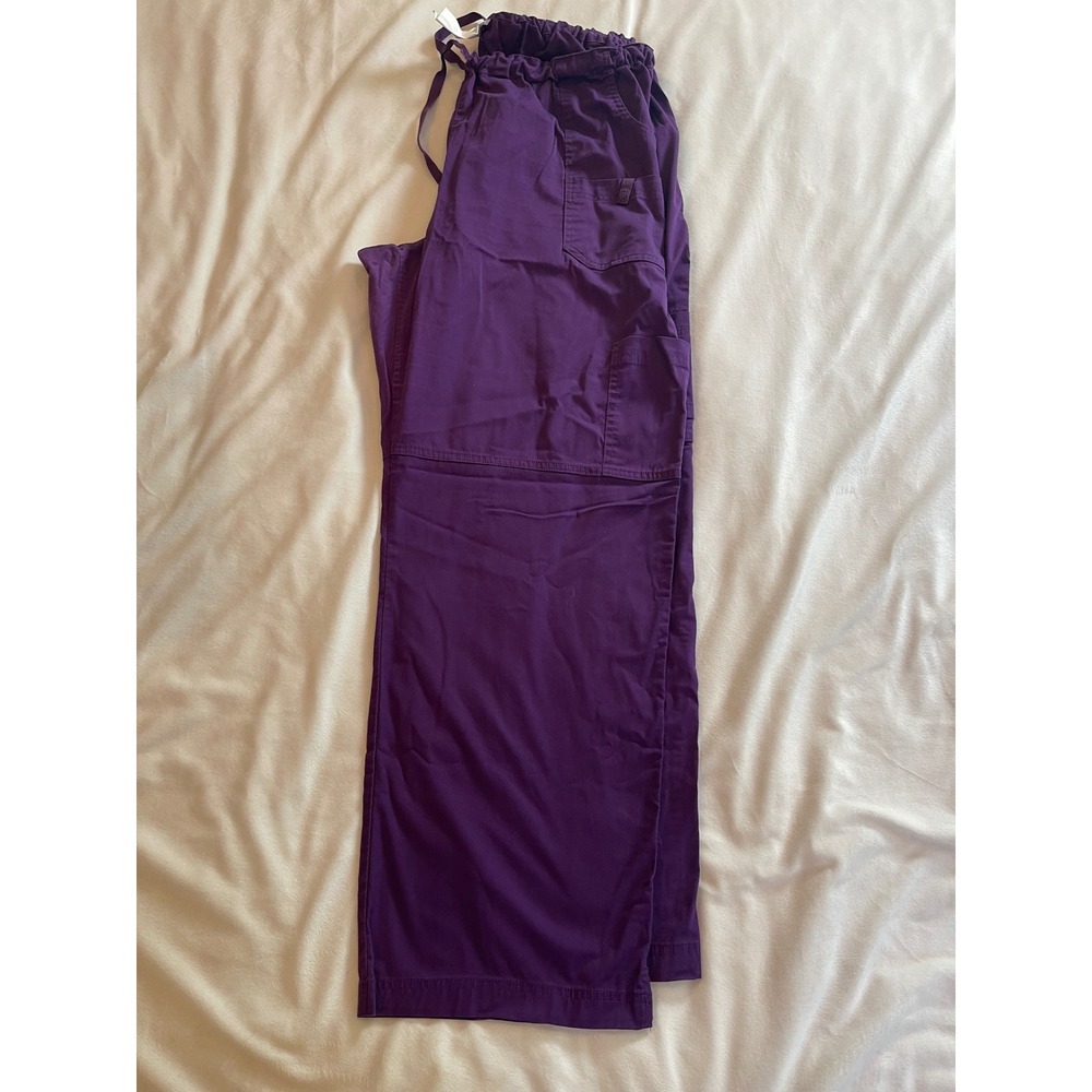 Butter-Soft Stretch Scrub Pants Womens 2X Purple Cargo Drawstring Elastic Waist - Picture 9 of 12